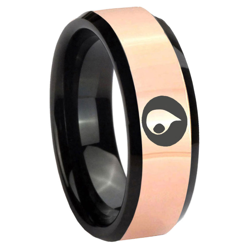 8MM Magic Gathering Rose Gold Black Bevel Tungsten Men's Ring