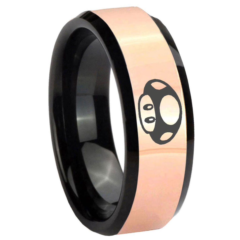 8MM Mario Mushroom Rose Gold Black Bevel Tungsten Men's Bands Ring