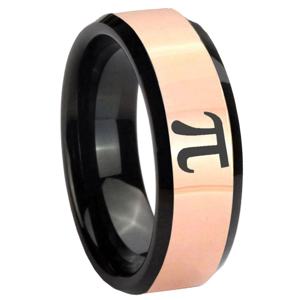 8MM Math Pi Rose Gold Black Bevel Tungsten Wedding Band