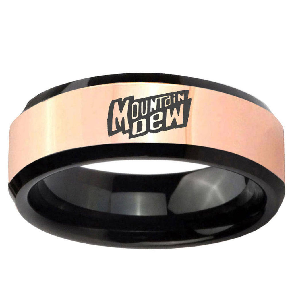 Mountain Dew Rose Gold Black Bevel Tungsten Promise Ring