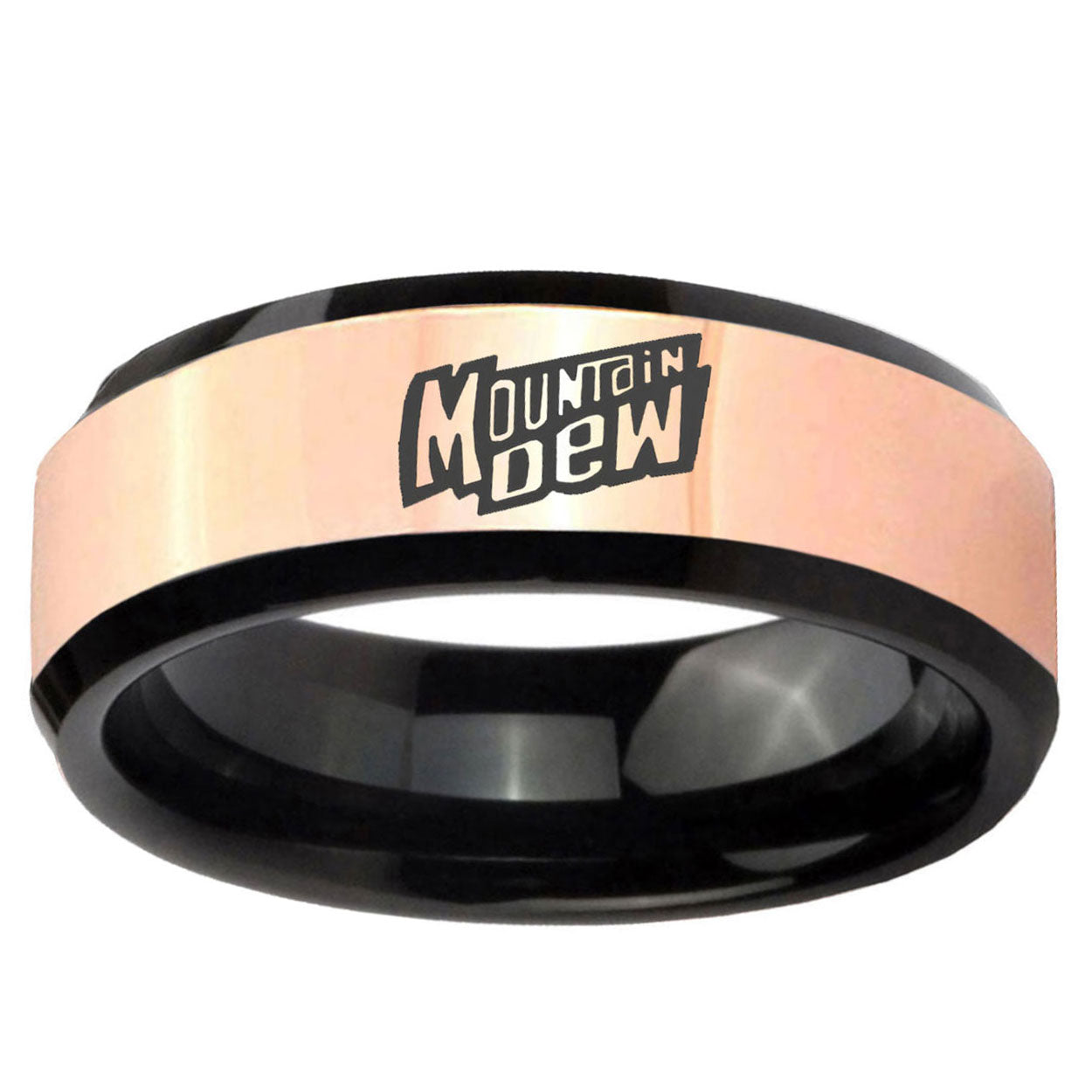 Mountain Dew Rose Gold Black Bevel Tungsten Promise Ring