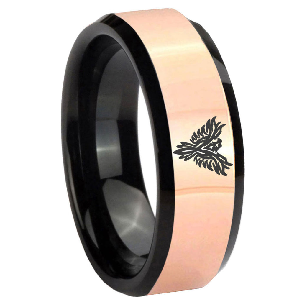 8MM Phoenix Rose Gold And Black Beveled Edge Tungsten Ring