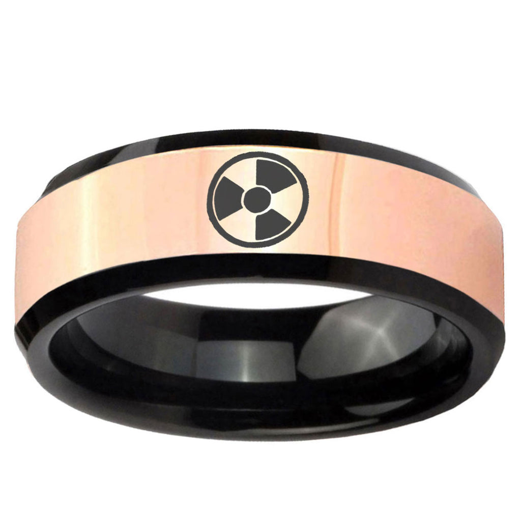 Radiation Rose Gold Black Bevel Tungsten Ring Personalized