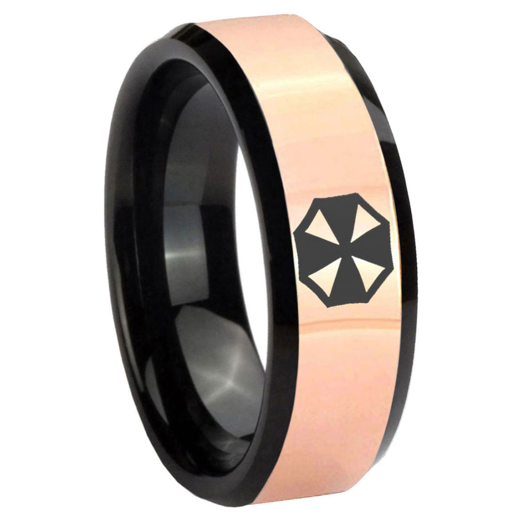 8MM Resident Evil Rose Gold Black Bevel Tungsten Mens Band