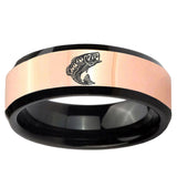 Fishing Rose Gold And Black Beveled Edge Tungsten Carbide Promised Ring