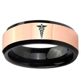 Medical Symbol Rose Gold And Black Beveled Edge Tungsten Band