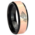 8MM Game Of Thrones House Stark Direwolf Rose Gold Black Bevel Tungsten Ring