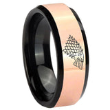 8mm Game Of Thrones House Stark Direwolf Rose Gold And Black Beveled Edge Tungsten Ring
