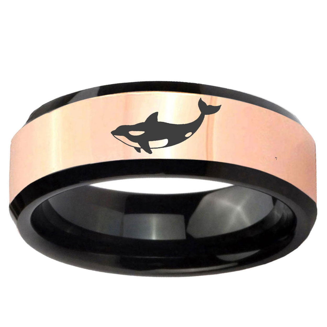 Keller Whale Rose Gold And Black Beveled Edge Tungsten Ring