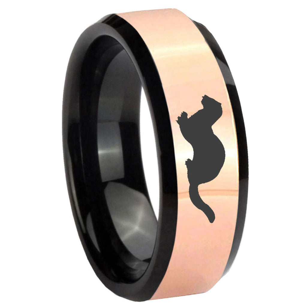 8MM Otter Rose Gold And Black Bevel Tungsten Men's Wedding Ring