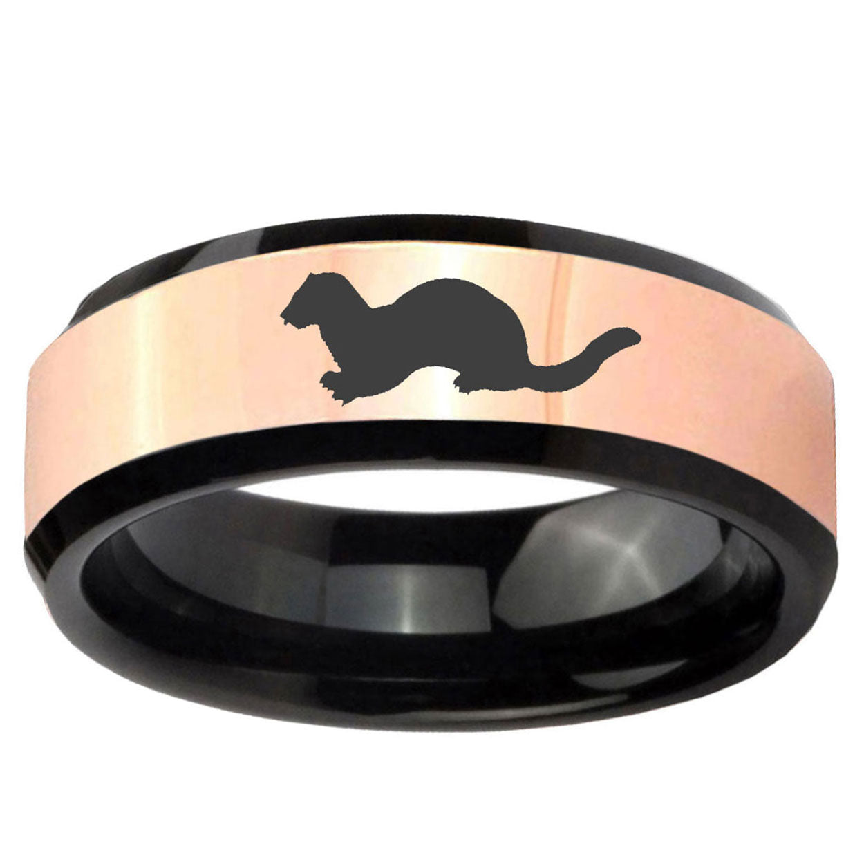 Otter Rose Gold And Black Bevel Tungsten Men's Wedding Ring