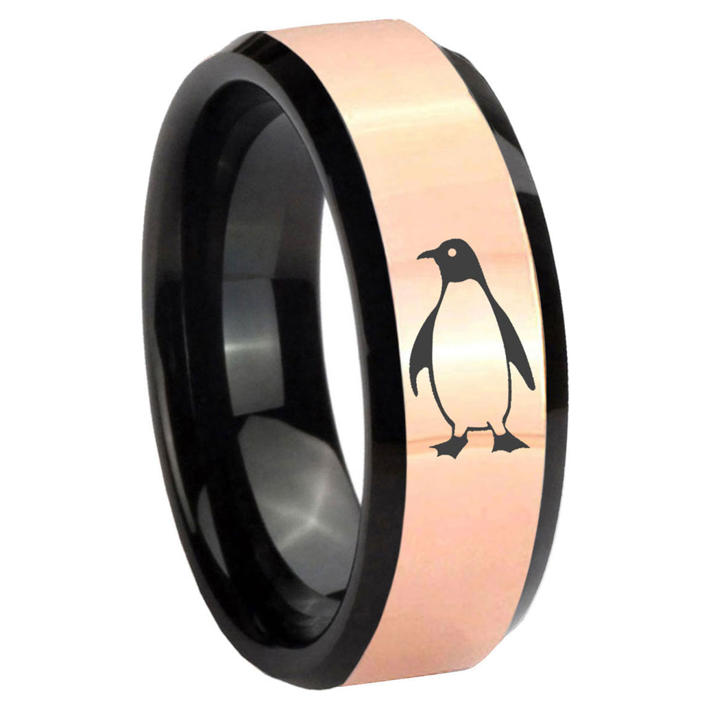 8MM Penguin Rose Gold And Black Bevel Tungsten Engagement Ring