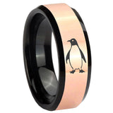 8mm Penguin Rose Gold And Black Beveled Edge Tungsten Carbide Engagement Ring