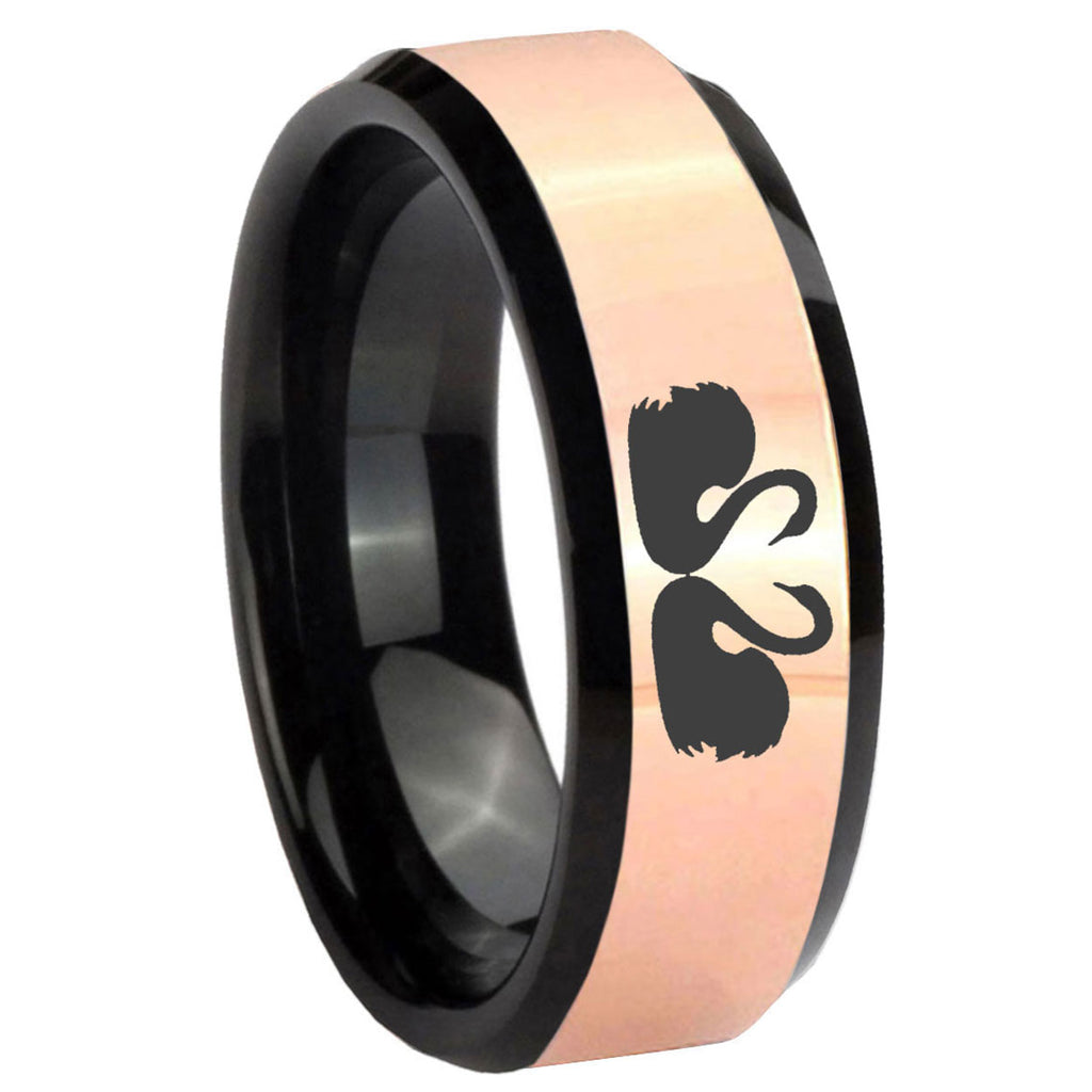 8MM Swans Design Rose Gold Black Bevel Tungsten Wedding Ring