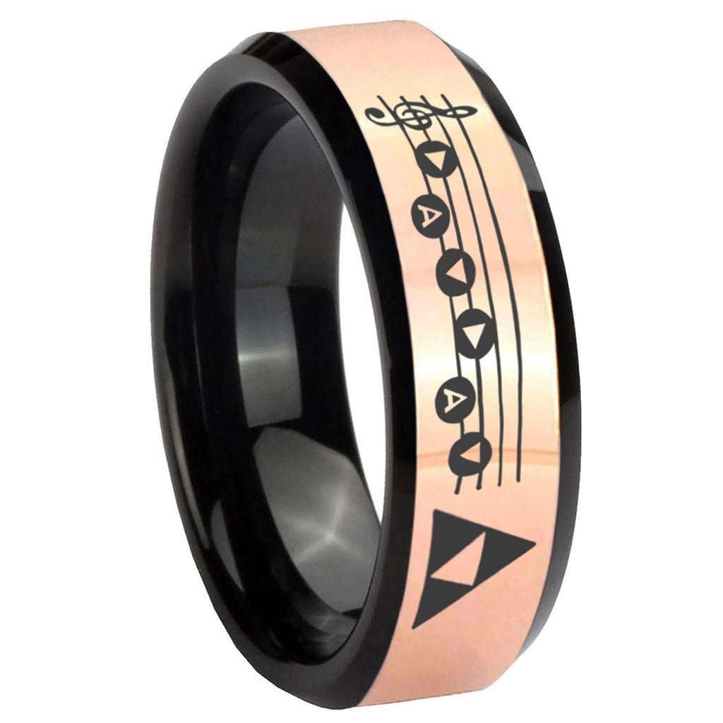 8MM Ocarina Songs Zelda Rose Gold Black Bevel Tungsten Custom Ring