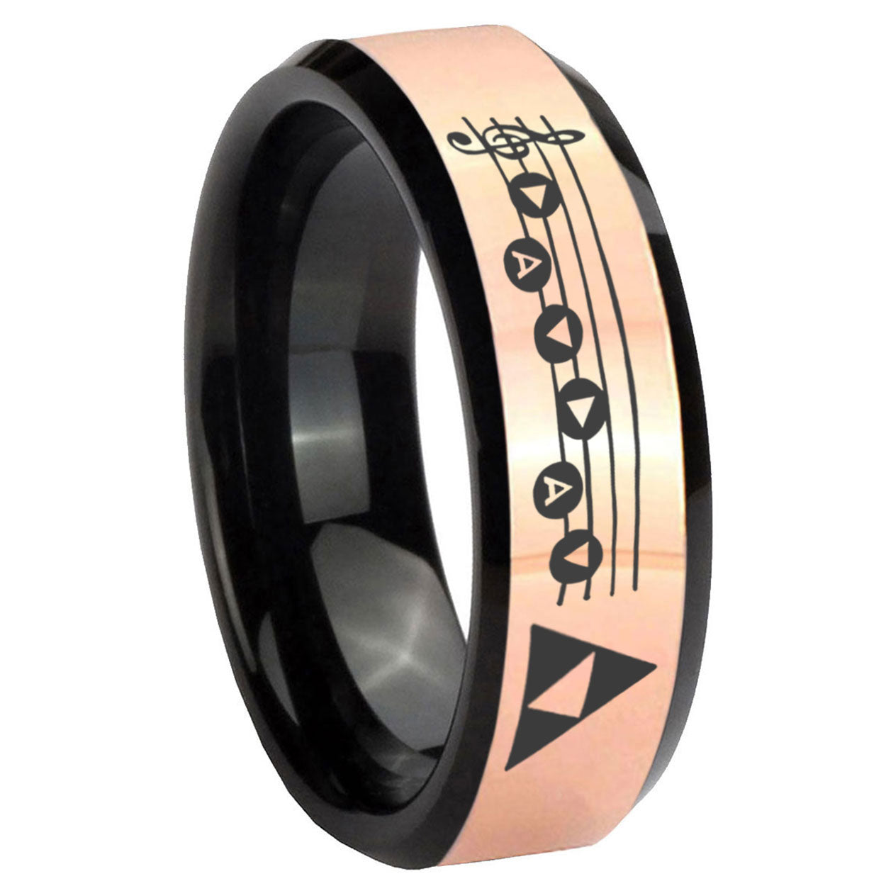 8MM Ocarina Songs Zelda Rose Gold Black Bevel Tungsten Custom Ring