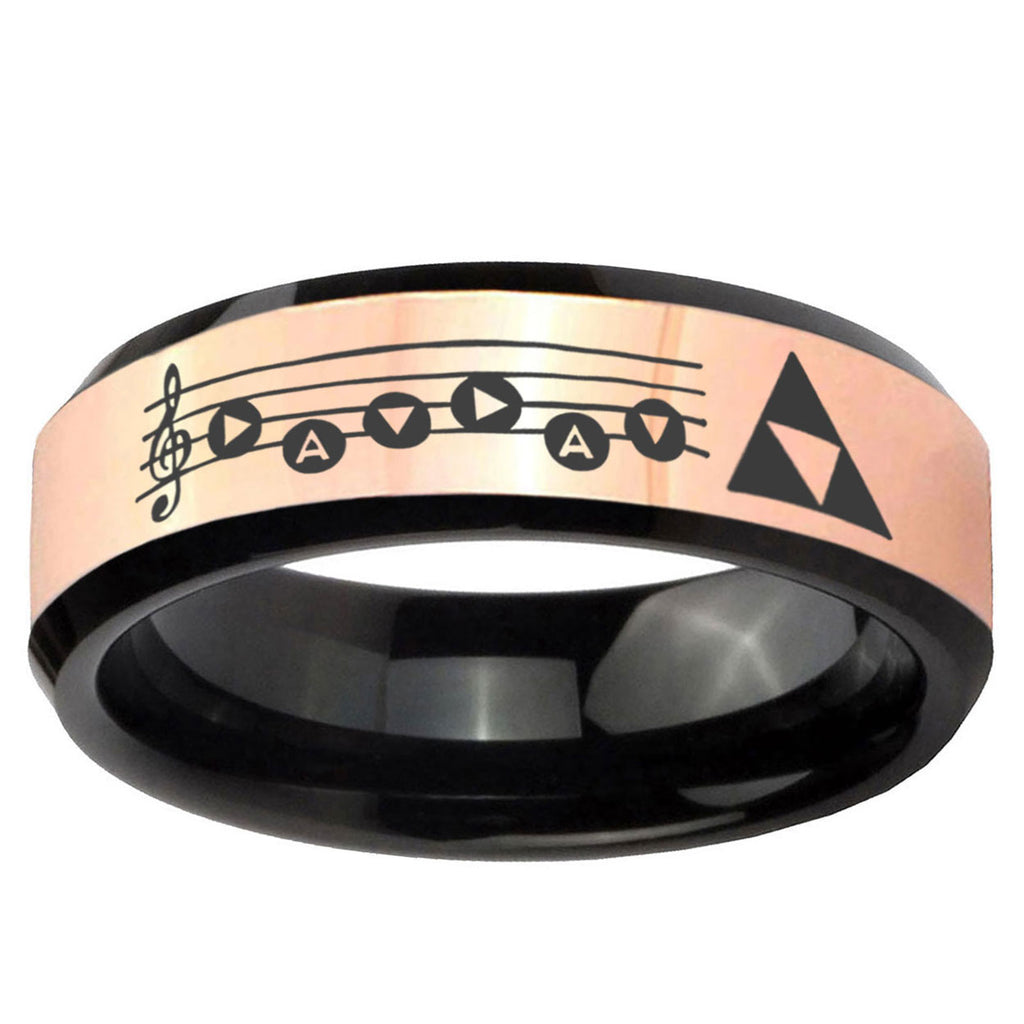 Ocarina Songs Zelda Rose Gold Black Bevel Tungsten Custom Ring