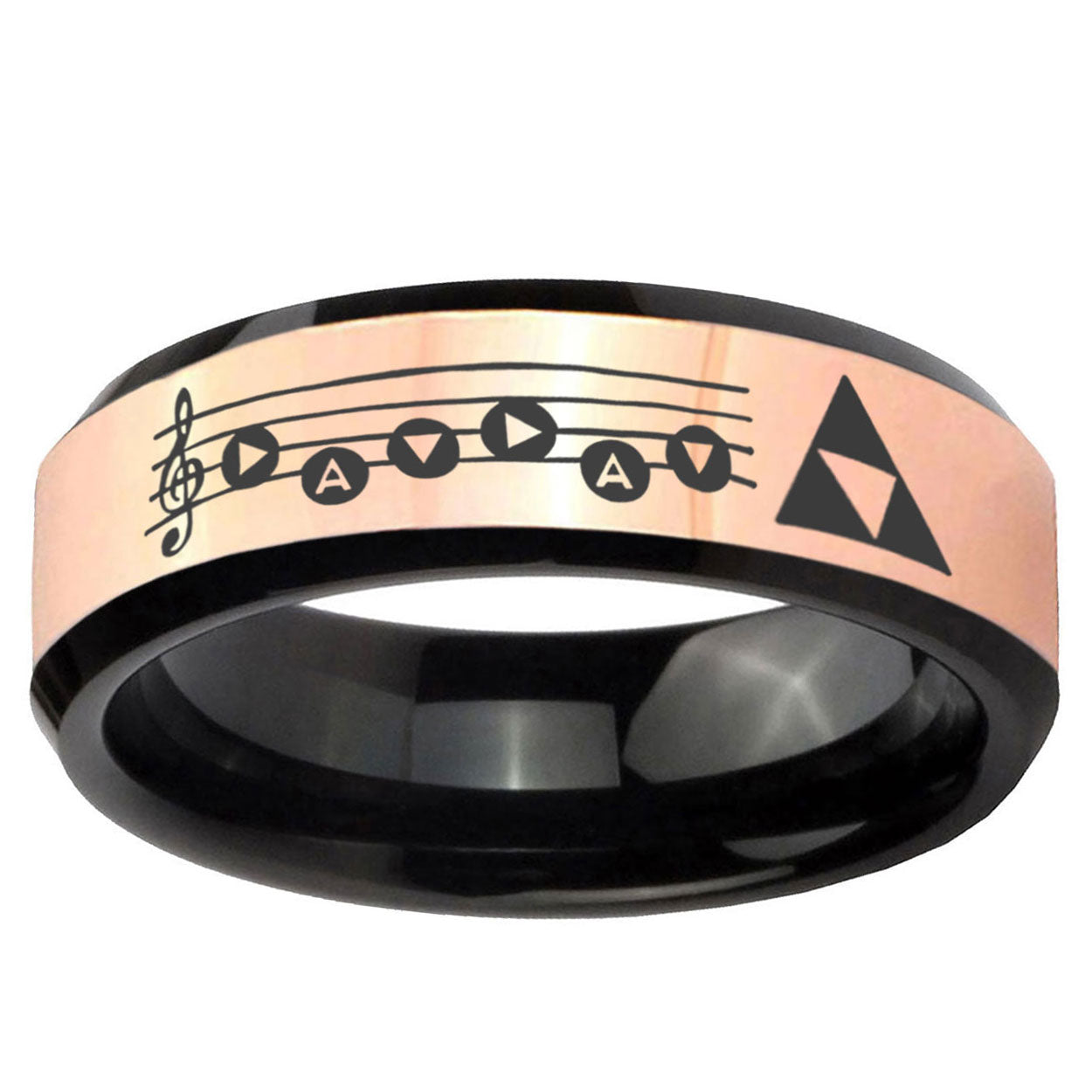 Ocarina Songs Zelda Rose Gold Black Bevel Tungsten Custom Ring