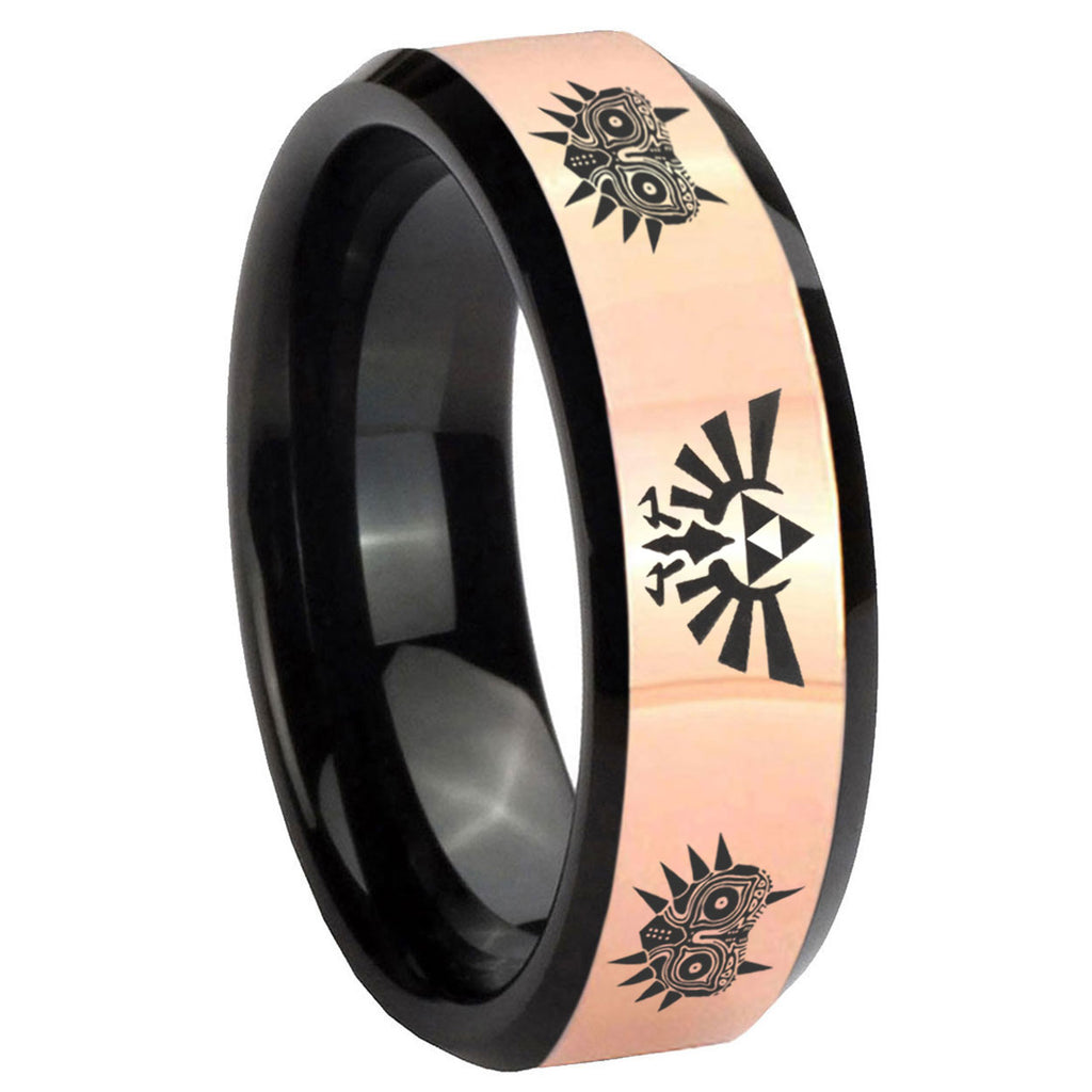 8MM Zelda Majora's Mask Rose Gold Black Bevel Tungsten Custom Ring