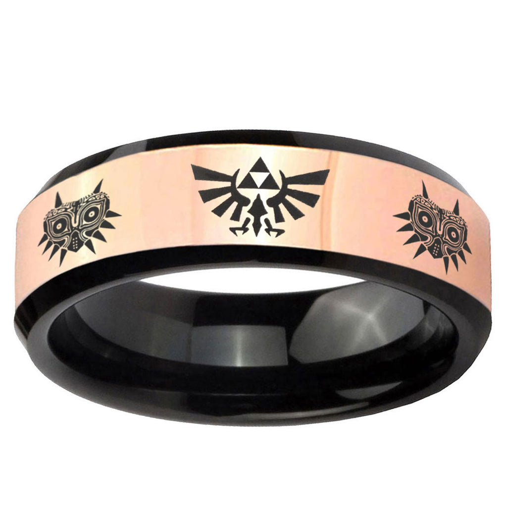 Zelda Majora's Mask Rose Gold Black Bevel Tungsten Custom Ring
