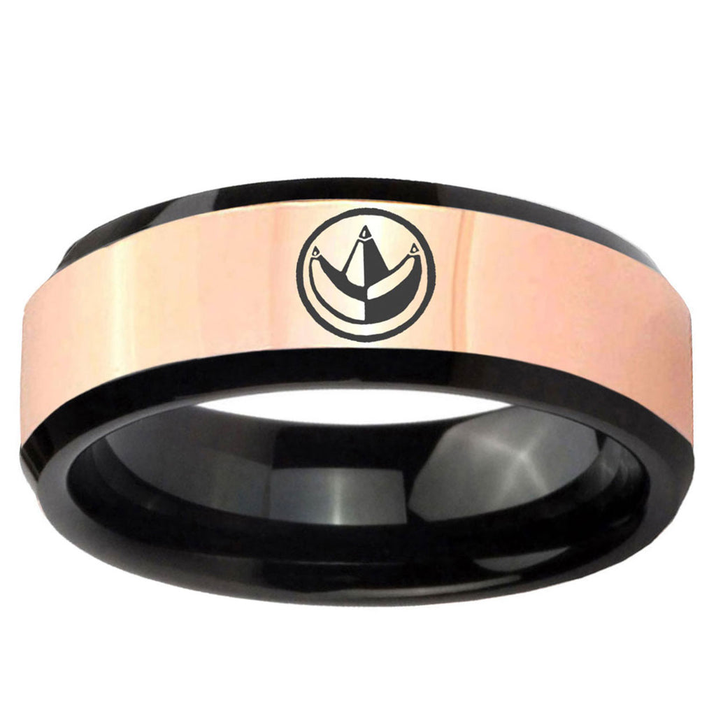 Green Ranger Power Rose Gold Black Bevel Tungsten Ring