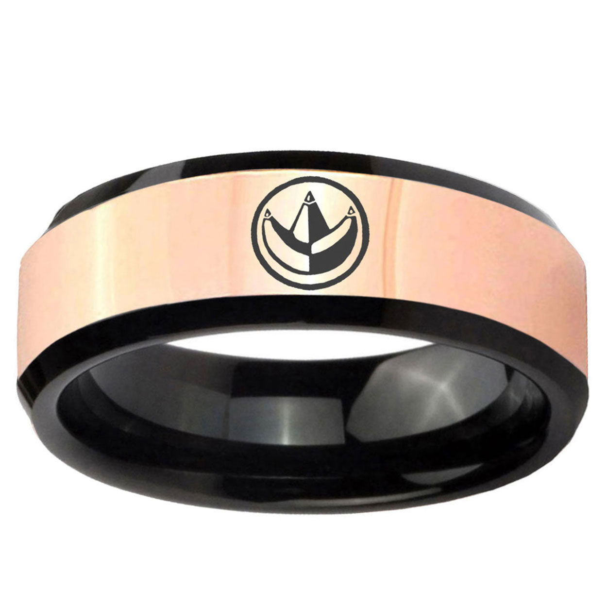 Green Ranger Power Rose Gold Black Bevel Tungsten Ring
