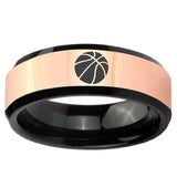 Basketball Rose Gold And Black Beveled Edge Tungsten Carbide Men's Promise Ring