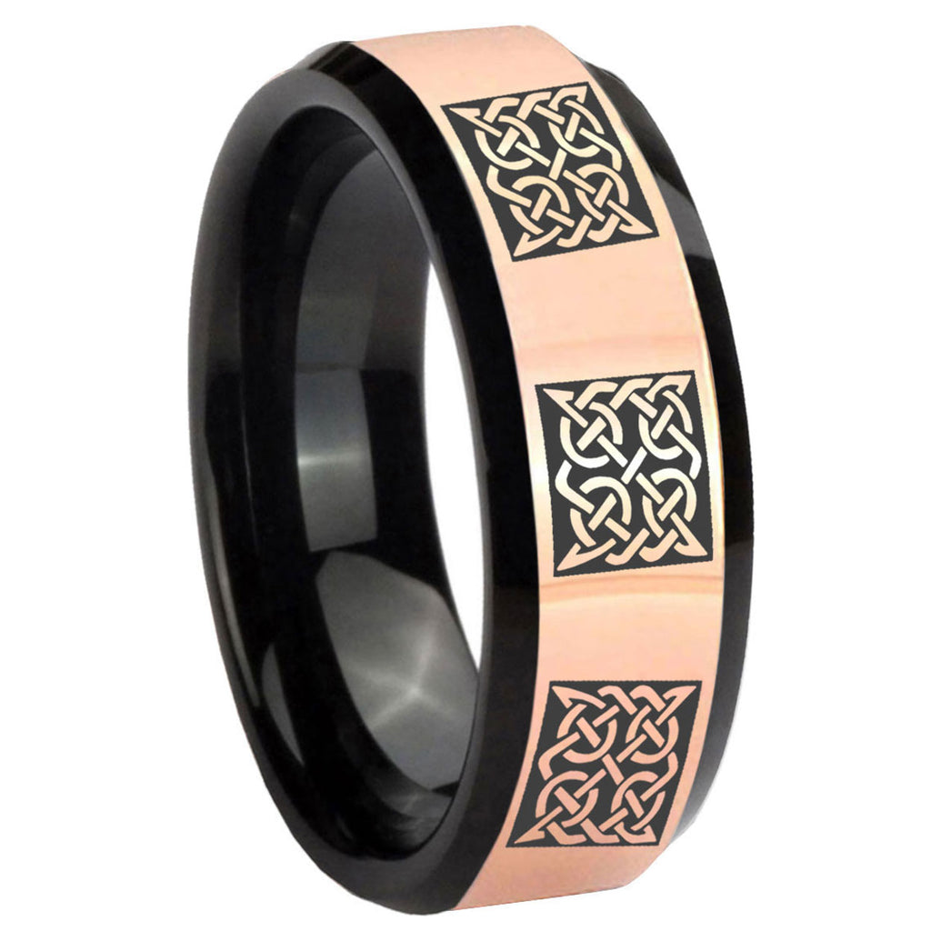 8MM Multiple Celtic Rose Gold Black Bevel Tungsten Promise Ring