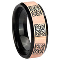 8MM Multiple Celtic Rose Gold Black Bevel Tungsten Promise Ring