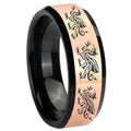 8MM Multiple Dragon Rose Gold Black Bevel Tungsten Wedding Ring