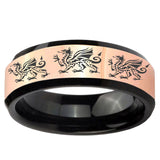 Multiple Dragon Rose Gold And Black Beveled Edge Tungsten Carbide Men's Wedding Ring