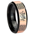 8MM Multiple Dragon Celtic Rose Gold Black Bevel Tungsten Ring