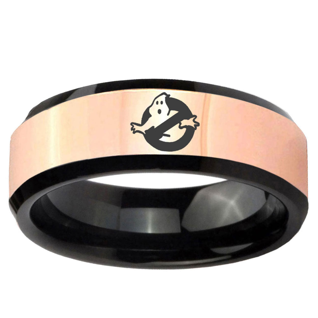 Ghostbusters Rose Gold Black Bevel Tungsten Wedding Men's