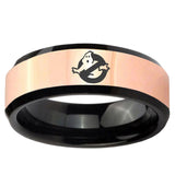 Ghostbusters Rose Gold And Black Beveled Edge Tungsten Carbide Wedding Band Men's