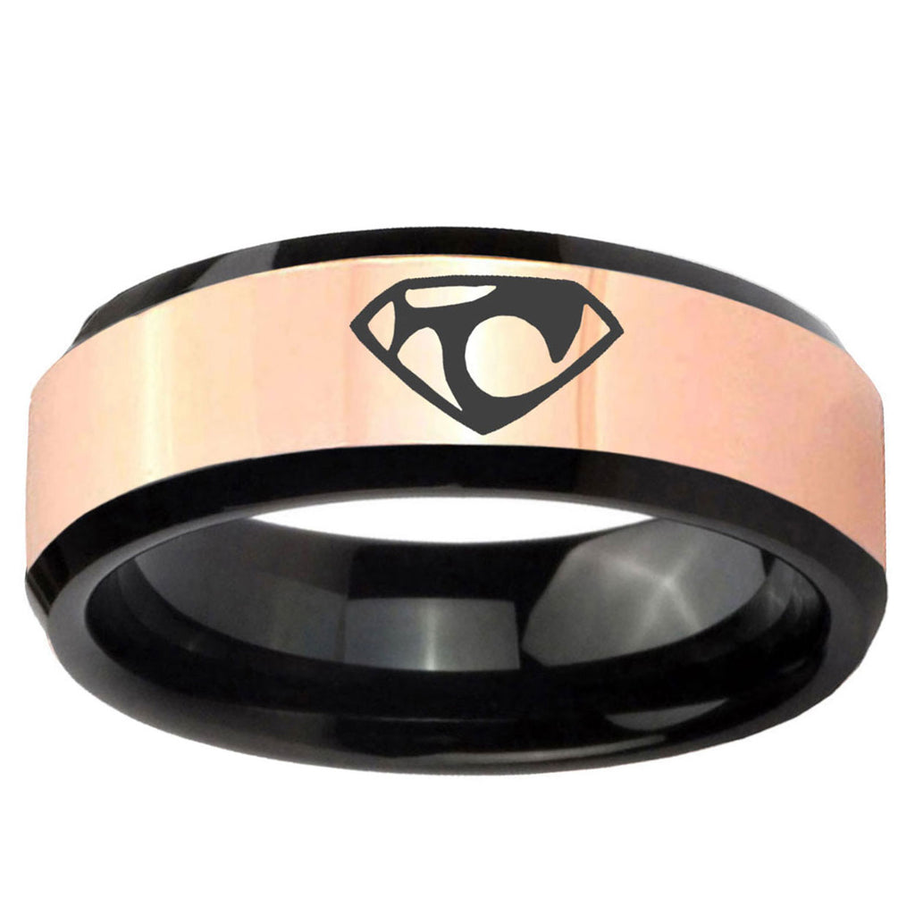 House of Van Rose Gold Black Bevel Tungsten Wedding Ring