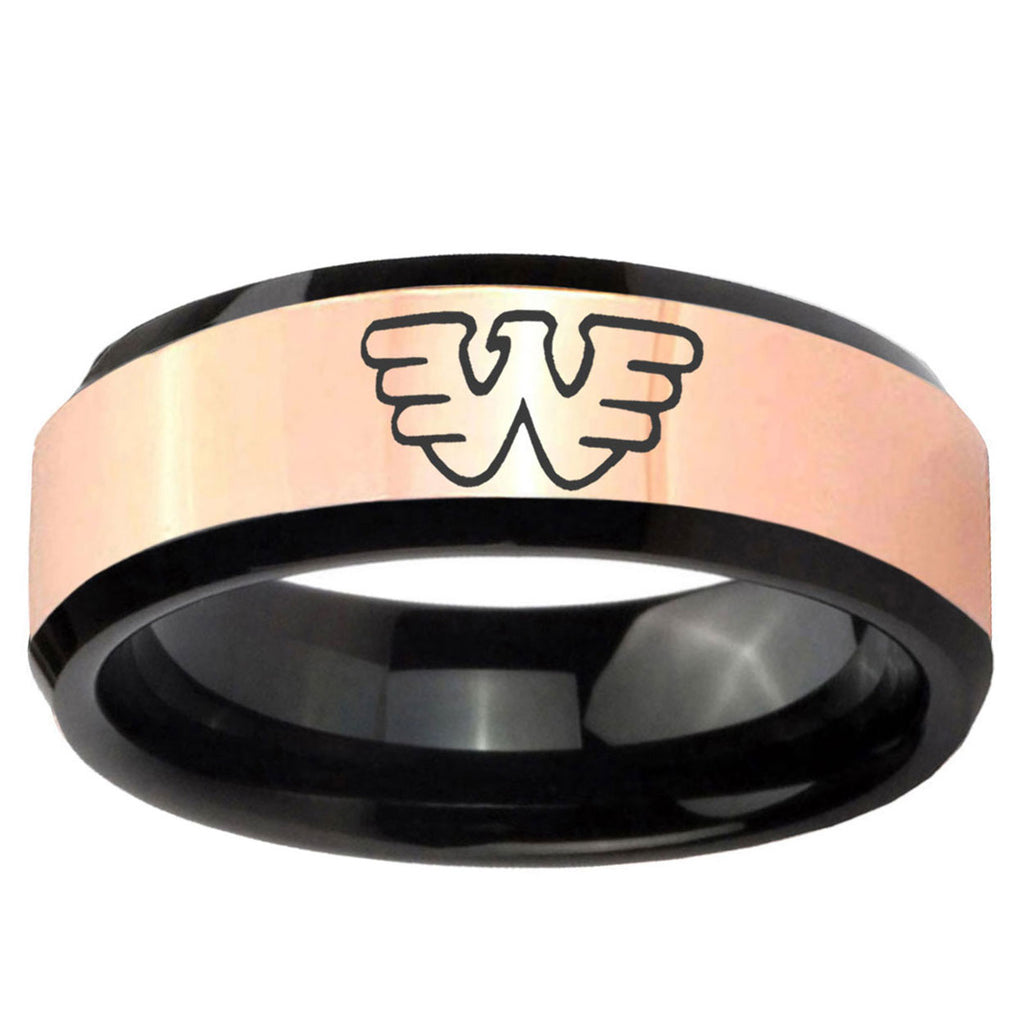Waylon Jennings Rose Gold Black Bevel Tungsten Wedding Ring