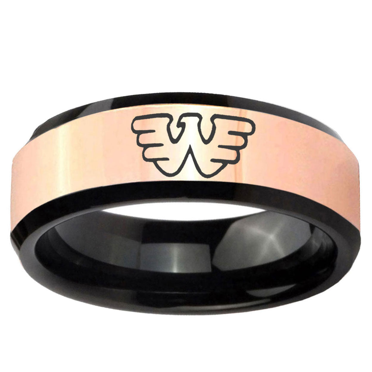 Waylon Jennings Rose Gold Black Bevel Tungsten Wedding Ring