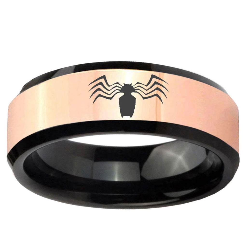Spider Rose Gold And Black Bevel Tungsten Promise Ring
