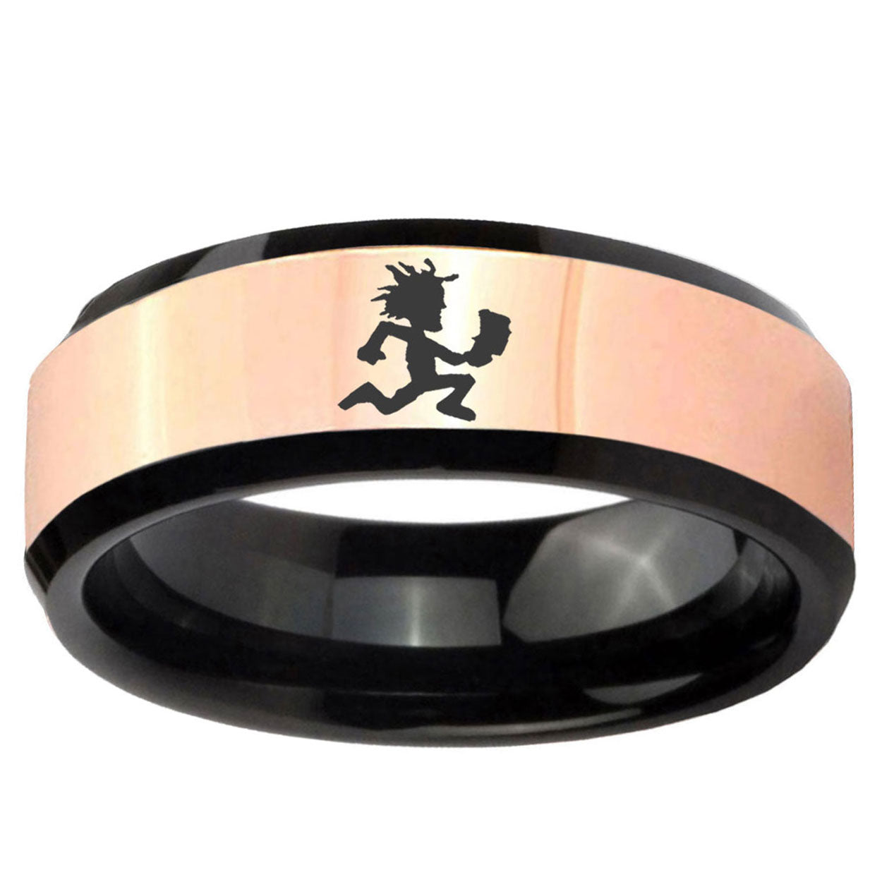 Hatchet Man Rose Gold And Black Beveled Edge Tungsten Ring