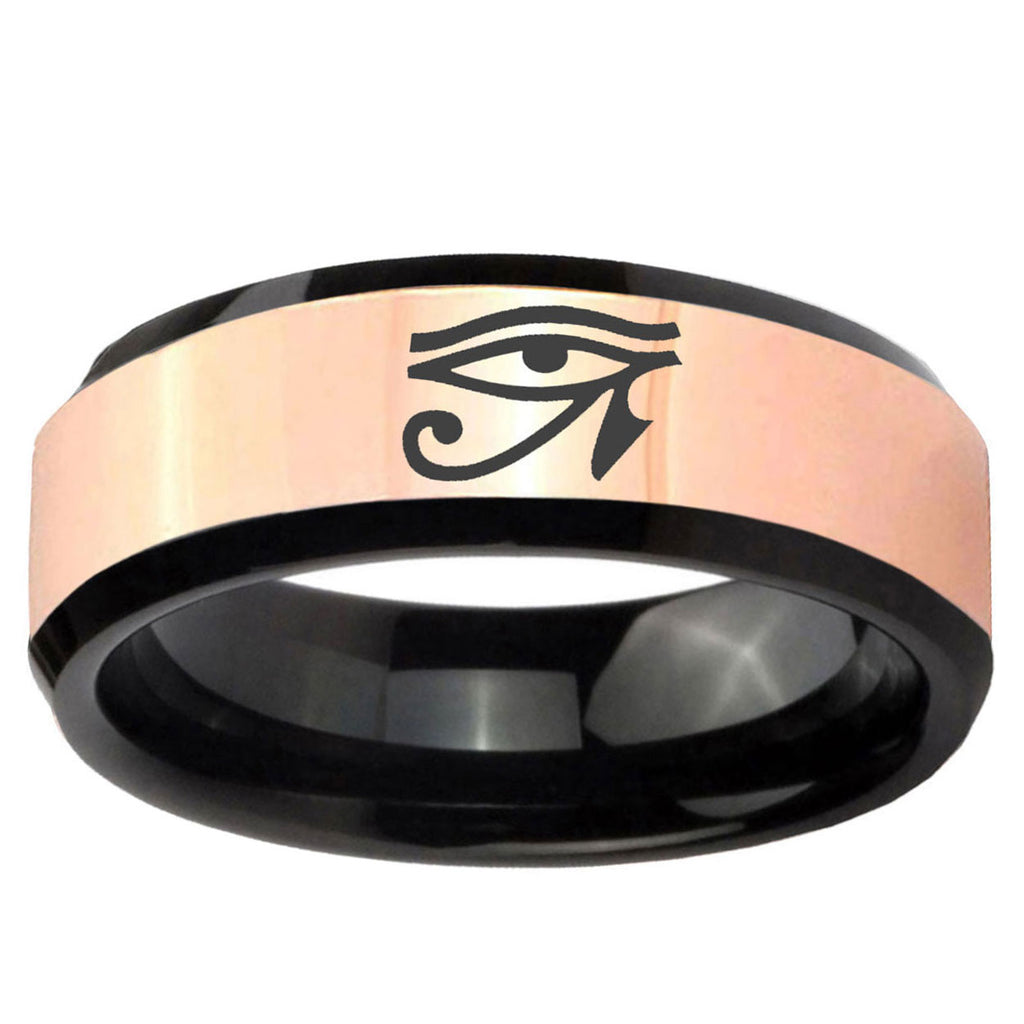 Seeing Eye Rose Gold Black Bevel Tungsten Men's Bands Ring