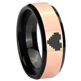 8mm Rose Gold And Black Beveled Edge Zelda Heart Tungsten Carbide Laser Engraved Ring