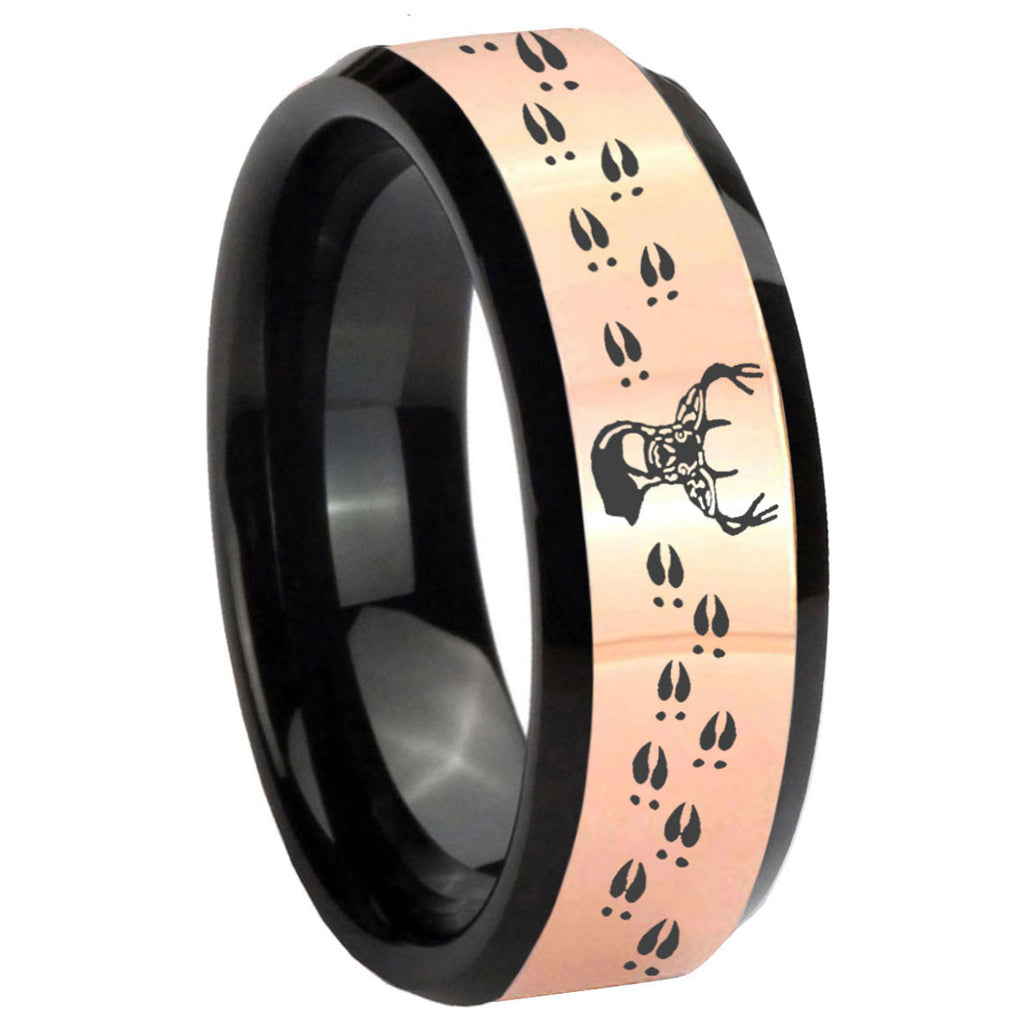 8MM Deer Antler Rose Gold Black Bevel Tungsten Mens Band