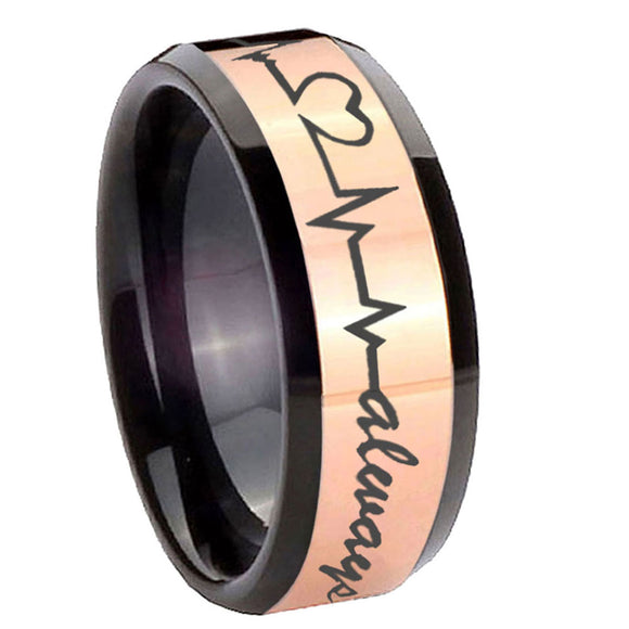 8mm-Heart-Beat-forever-Heart-always-Beveled-Tungsten-Carbide-Rose-Gold-Black-Mens-Weddingt-Ring