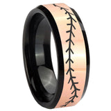 8mm Baseball Stitch Rose Gold And Black Beveled Edge Tungsten Carbide Men's Promise Ring