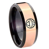 8mm White Lantern Beveled Edge Black Rose Gold Engraving Rings