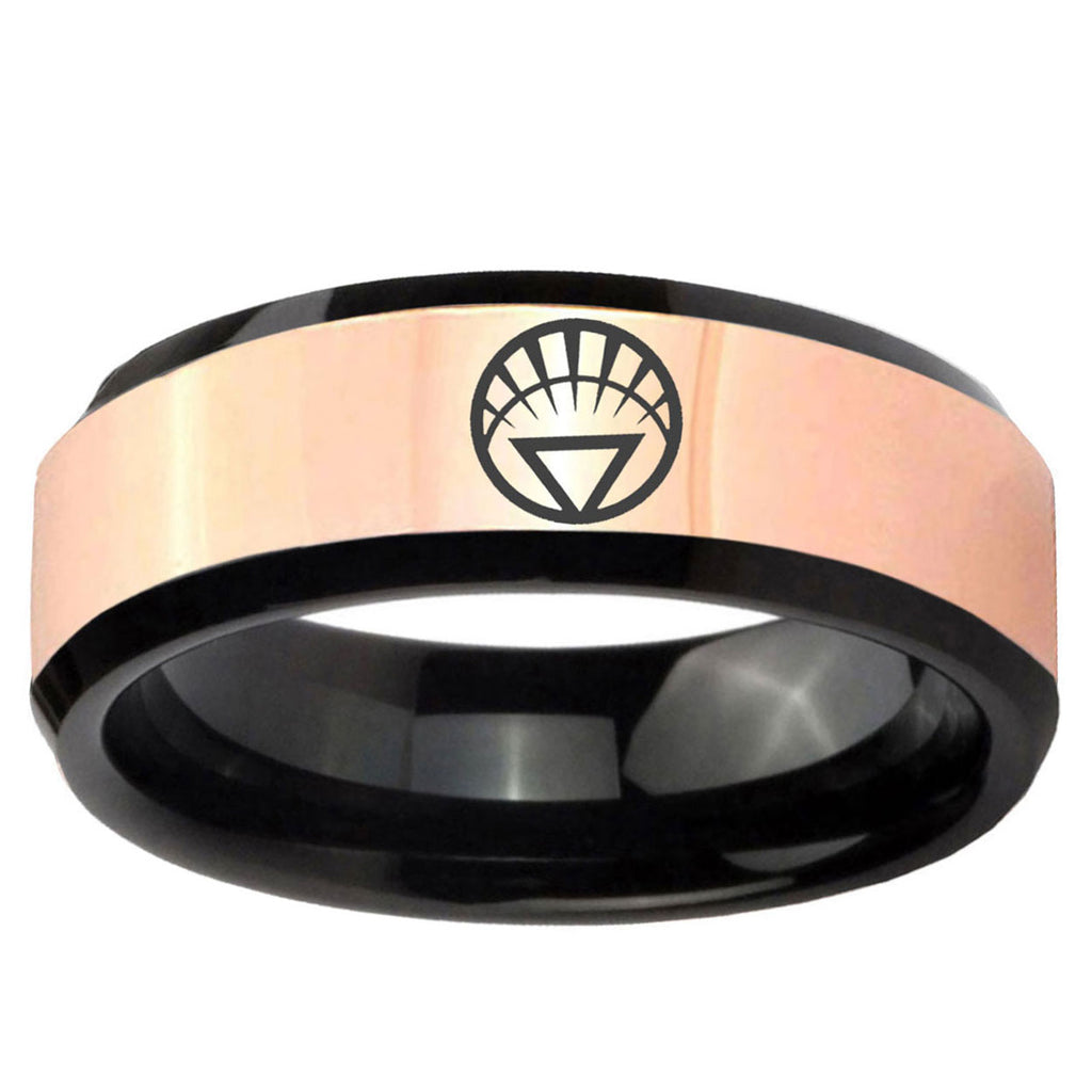 White Lantern Rose Gold And Black Bevel Tungsten Ring