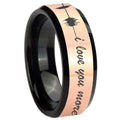 8MM Sound Wave I love you more Rose Gold Black Bevel Tungsten Ring