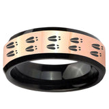 Deer Tracks Rose Gold And Black Beveled Edge Tungsten Carbide Men's Wedding Band