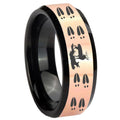 8MM Deer Hunting Tracks Rose Gold Black Bevel Tungsten Ring