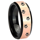 8mm Paw Print Rose Gold And Black Beveled Edge Tungsten Carbide Promise Ring
